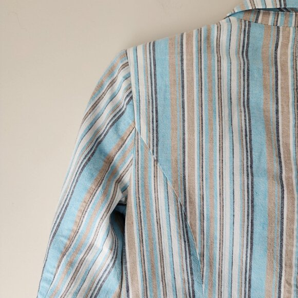 Laurie Felt Stripe Crop Blazer Women Size 2 Blue Multicolor Pockets Linen NEW - Picture 5 of 10